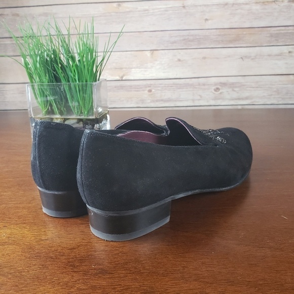 Stuart Weitzman Black Embellished Suede Loafers - Picture 3 of 7